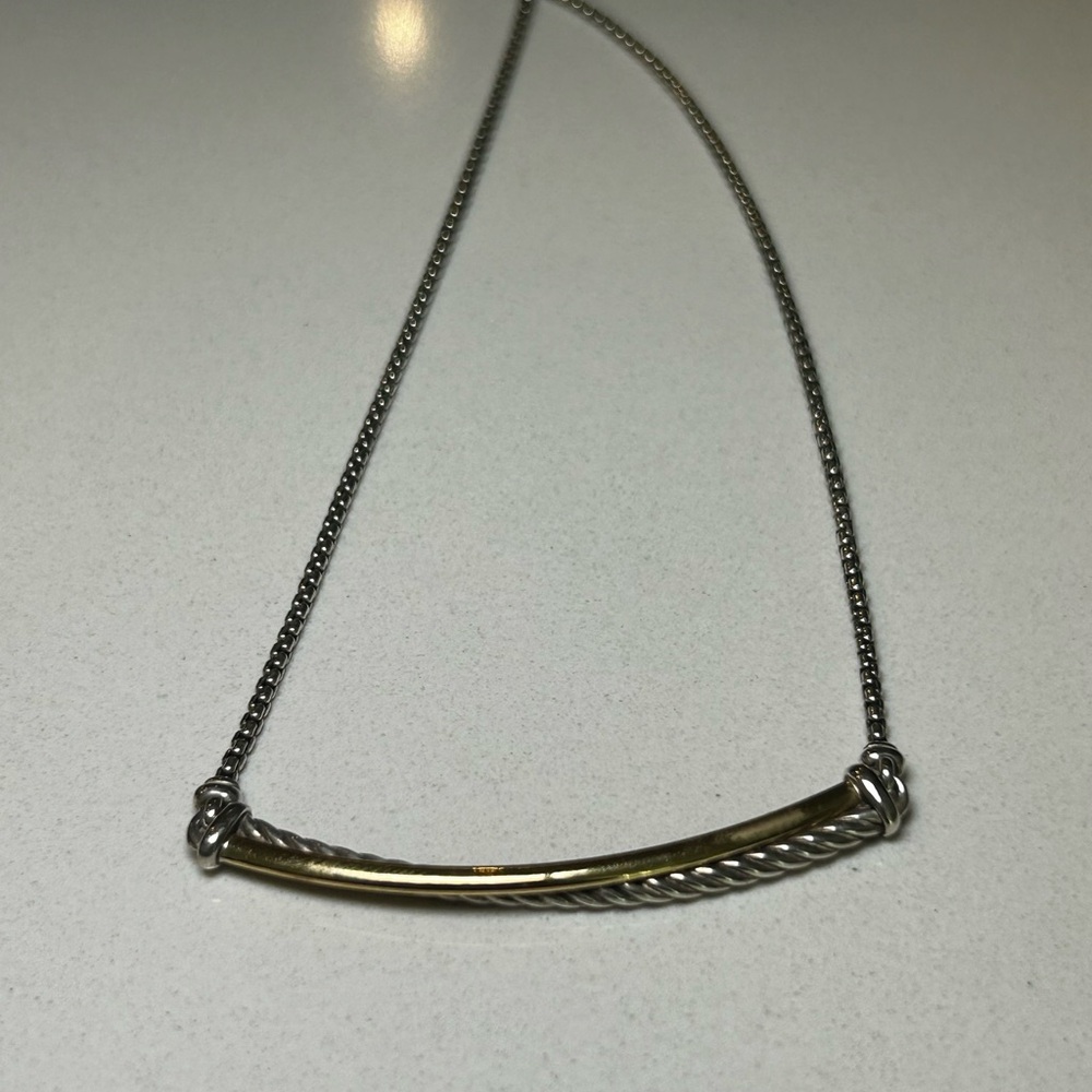 David Yurman CROSSOVER BAR NECKLACE Sterling Silver with 18K Yellow Gold - Picture 2 of 7
